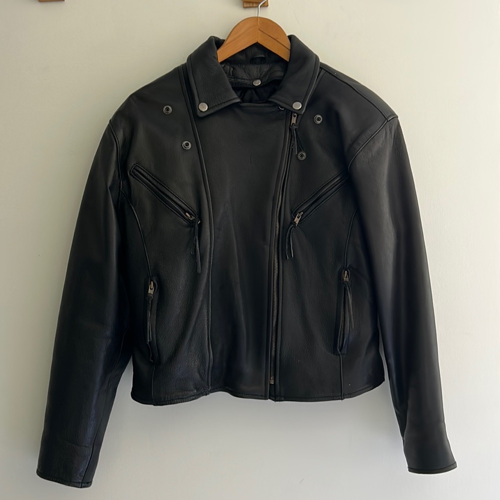 Woman’s Black Leather Biker Jacket